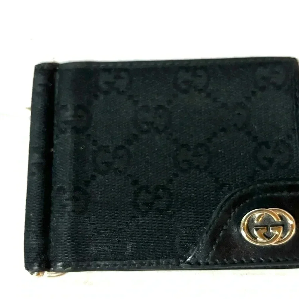 Gucci GG  unisex black canvas/ leather wallet